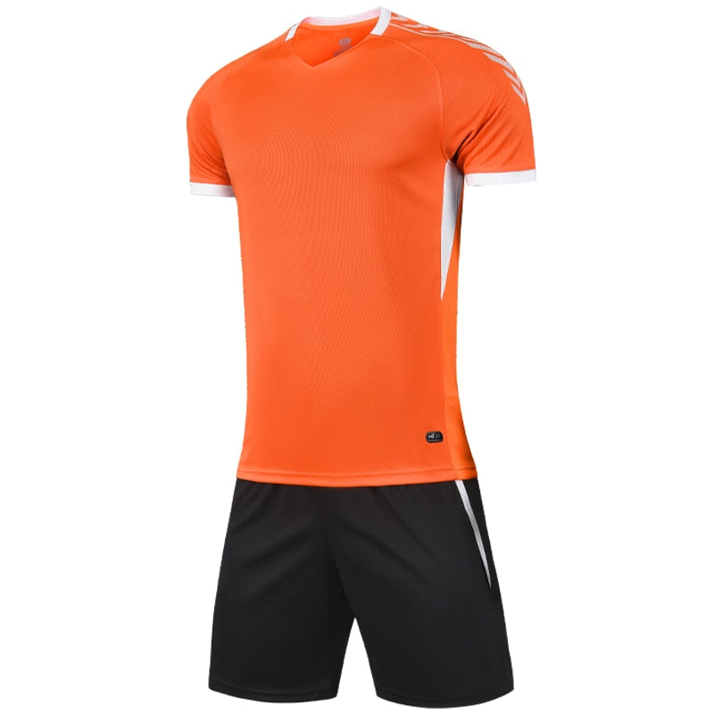 Men Soccer Jersey Sets Football Shorts Sleeve Shorts Suit Breathable Tracksuit Orange