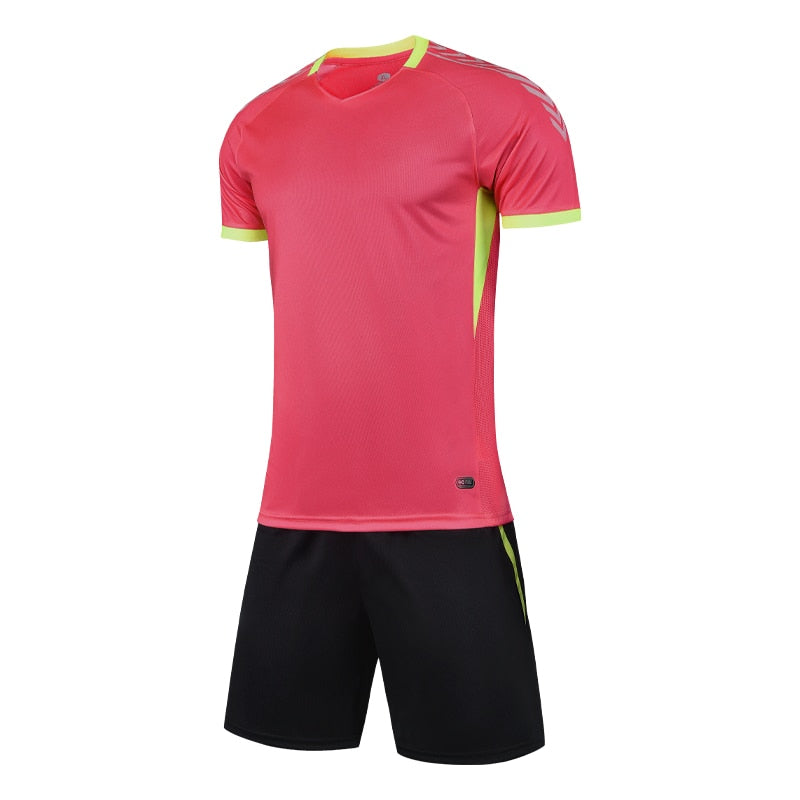 Men Soccer Jersey Sets Football Shorts Sleeve Shorts Suit Breathable Tracksuit Rose