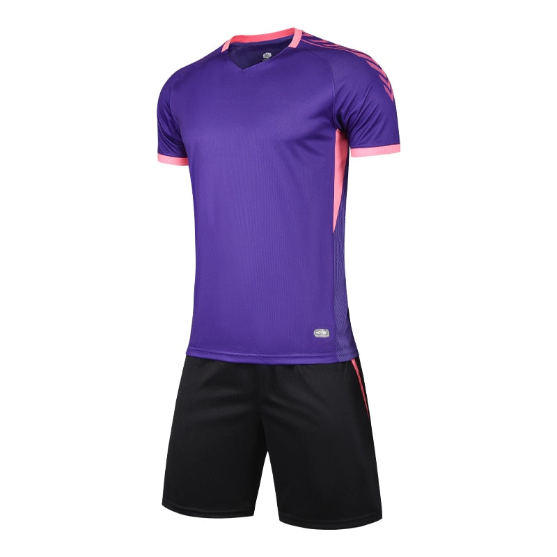Men Soccer Jersey Sets Football Shorts Sleeve Shorts Suit Breathable Tracksuit Purple